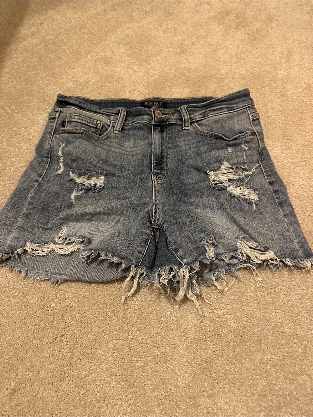 Judy Blue Frayed Distressed Denim Shorts - Light Blue